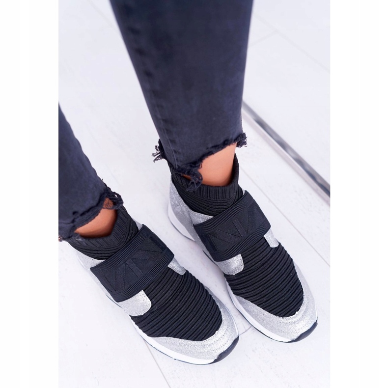 Damsportskor Lu Boo med strumpa Silver Glitter Phantom HT9022 svart 3