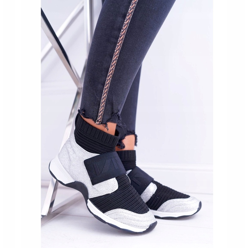 Damsportskor Lu Boo med strumpa Silver Glitter Phantom HT9022 svart 2