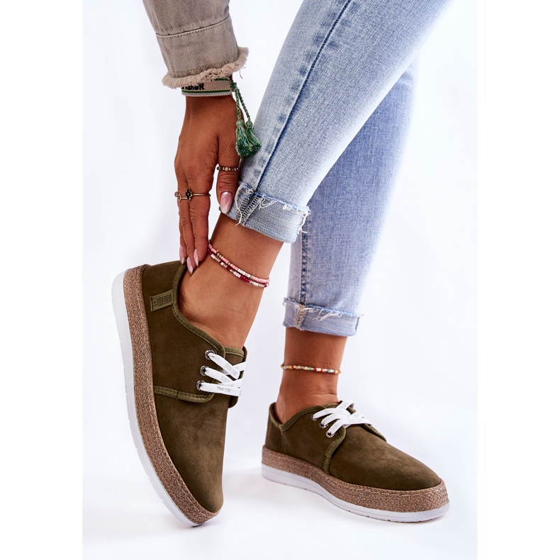 Låga sneakers för damer Memory Foam System Big Star KK276007 Khaki grön 1