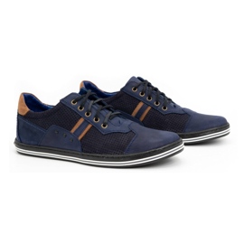 Polbut Fritidsskor för män 1801P marinblå nubuck/kamel 2