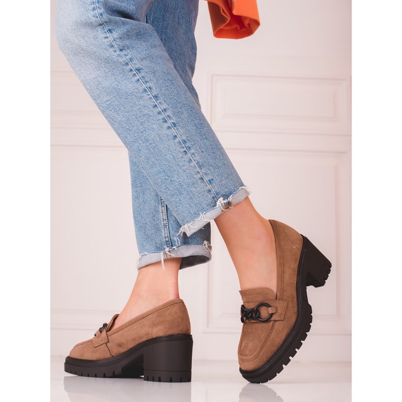 Bruna vinceza högklackade loafers för kvinnor 1