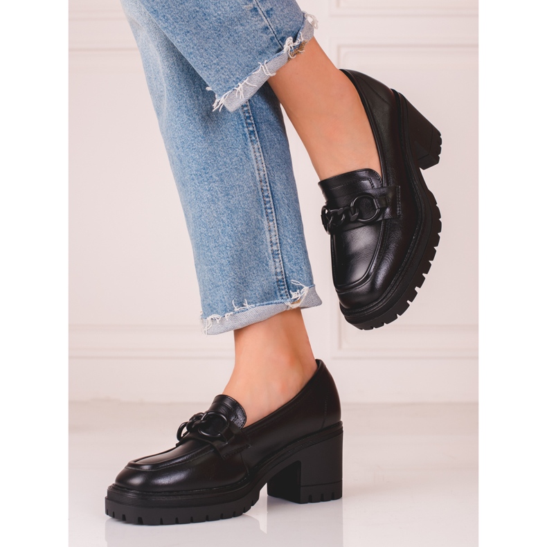 Svarta Vinceza högklackade loafers för kvinnor 1