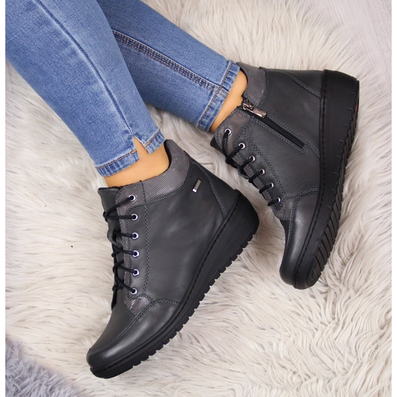 Skinnstövlar, varm kilklack grå Helios 524 1