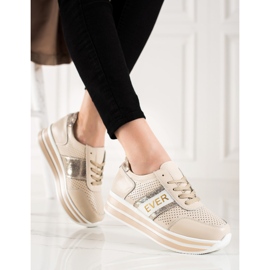 SHELOVET Beige lädersneakers på Goodin-plattformen gyllene 1