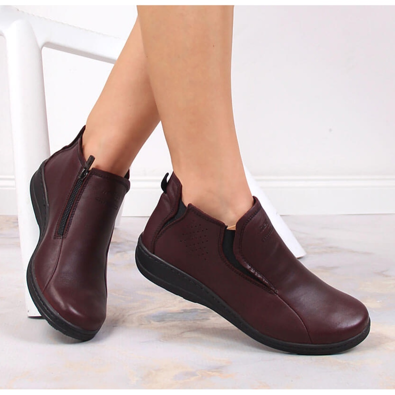 Bekväma läderstövlar för damisolerade vinröda Helios brun 1