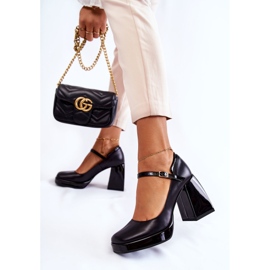 PA2 Läderpumpar på tjocka klackar Svart Tina 2