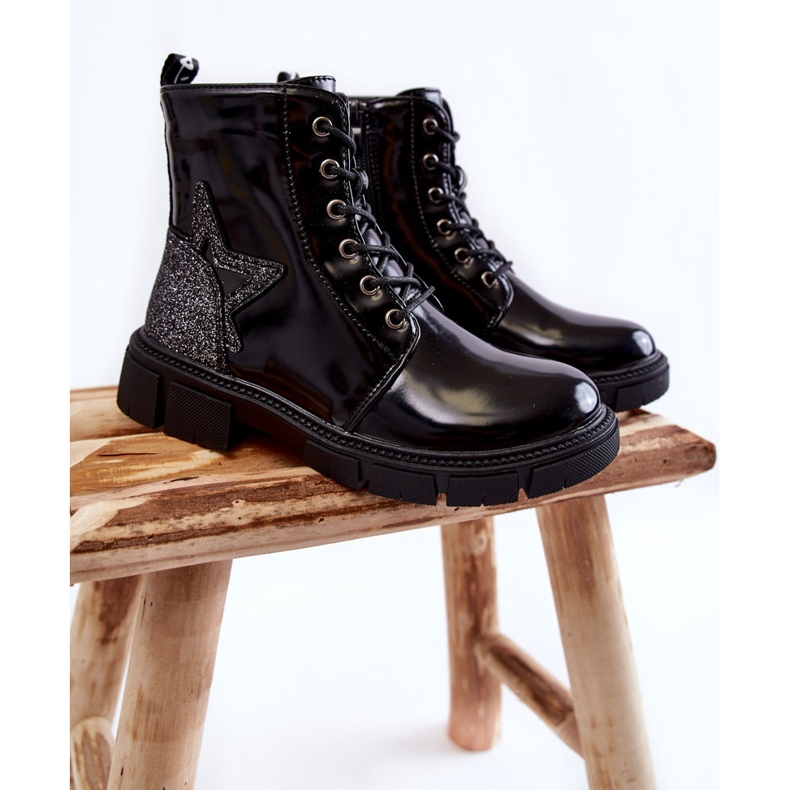 PE1 Barnlackade tossor med dragkedja Svart Yukko 1