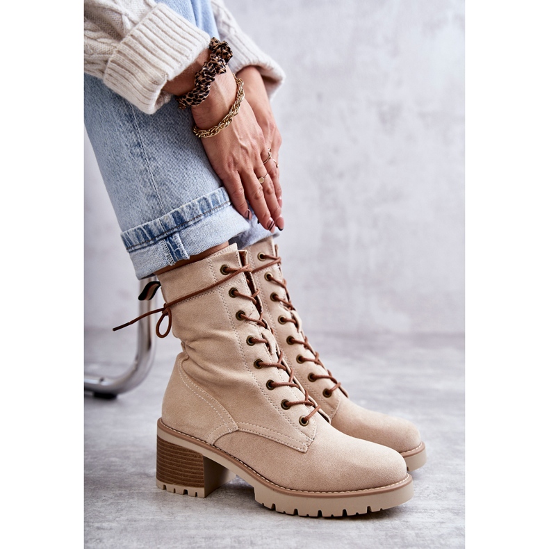 FE1 Kvinnors varma stövlar på hög klack Beige Julieta M660 3