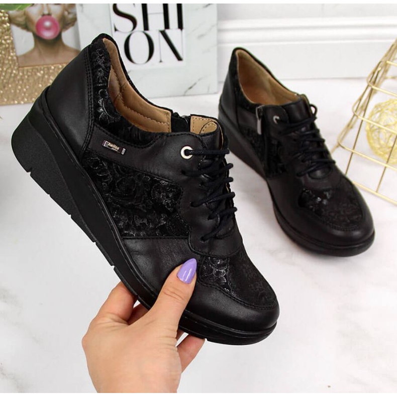 Bekväma läderskor Helios W H347 svart 1