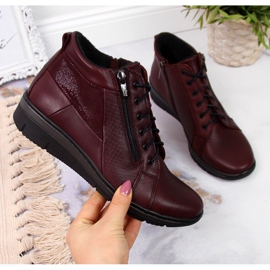 Damstövlar i läder på kilklack Helios 567 röd 2