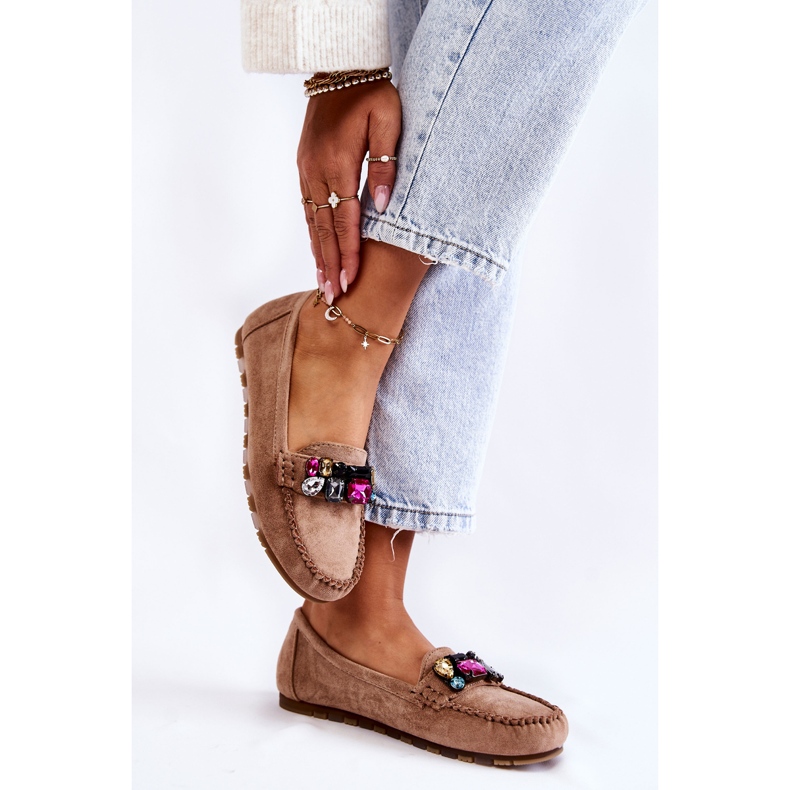 PS1 Loafers i mocka för kvinnor med beige Janetta-dekorationer 2