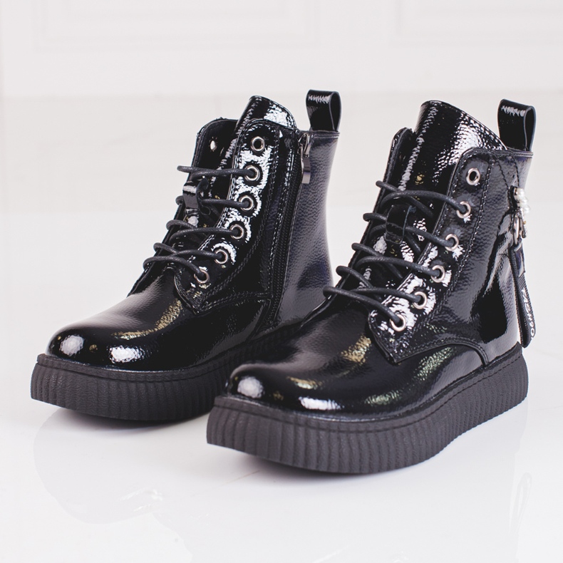 Lackläderflickstövlar på Shelovet-plattformen svart 1