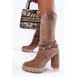 Lewski Shoes Kvinnors höga stövlar på hög klack Lewski Skor 3246 Cappucino beige 2