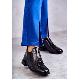 S.Barski Låga ankelboots i lack med dragkedja, svarta 1