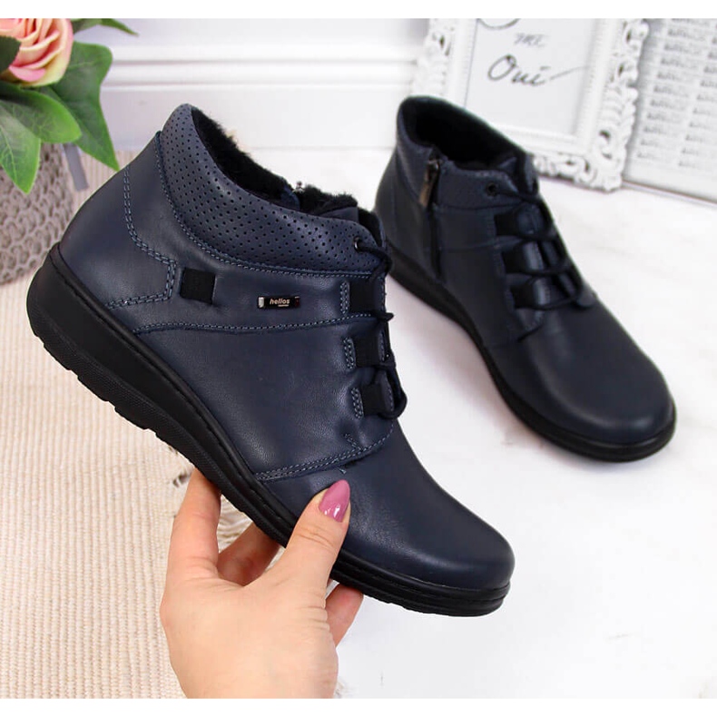 Kvinnors varma läderstövlar, marinblå Helios 521 2