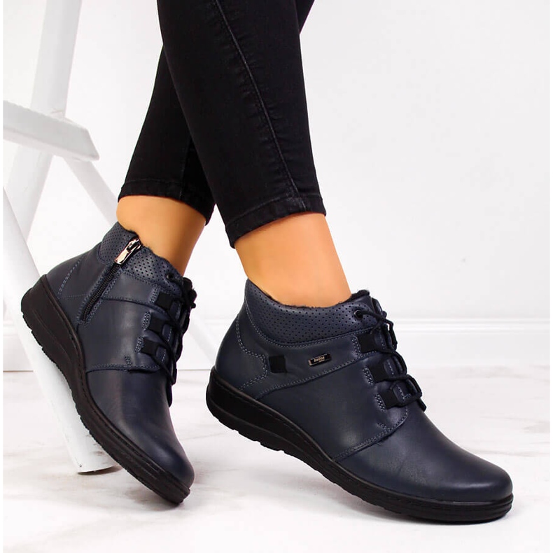 Kvinnors varma läderstövlar, marinblå Helios 521 1