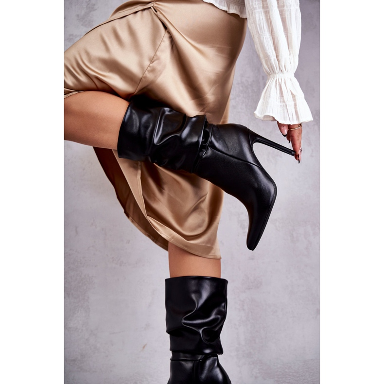 WS1 Skrynkliga stövlar i ekologisk läder på hög klack Svart Caren S1707 2