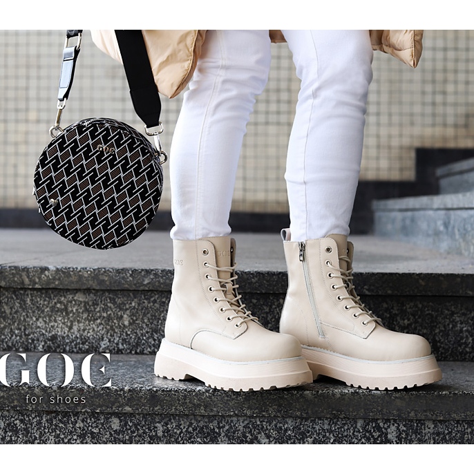 Läderstövlar på plattformen isolerade beige Goe KK2N4066 1