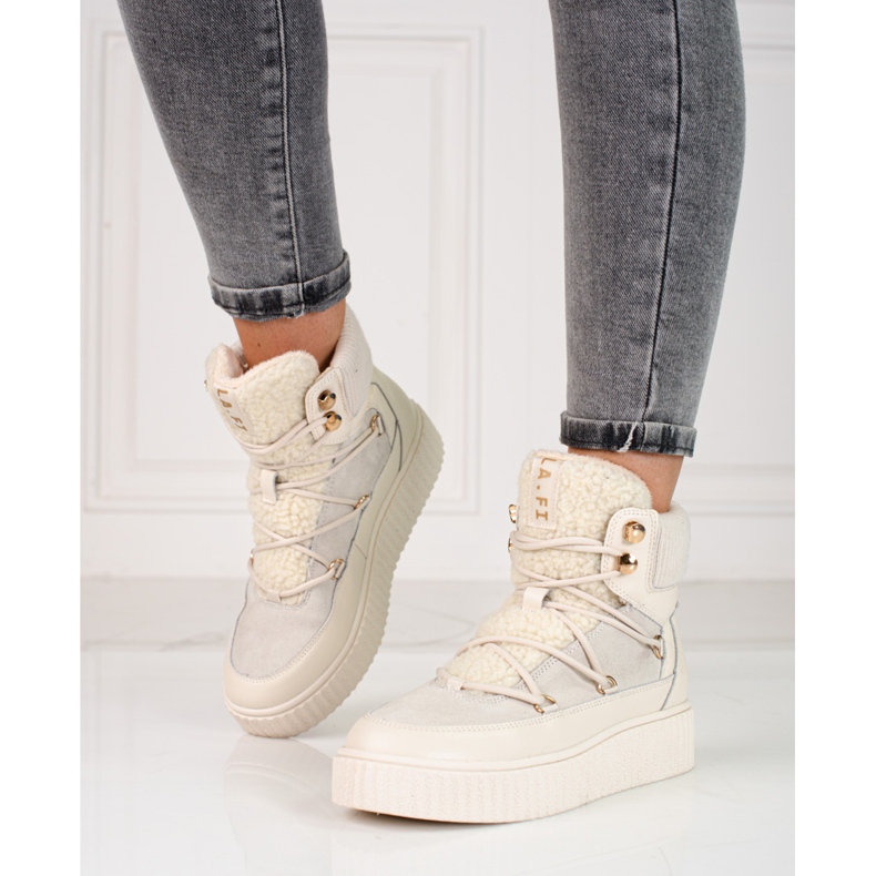 Kvinnors vita läderstövlar Shelovet på plattformen 1