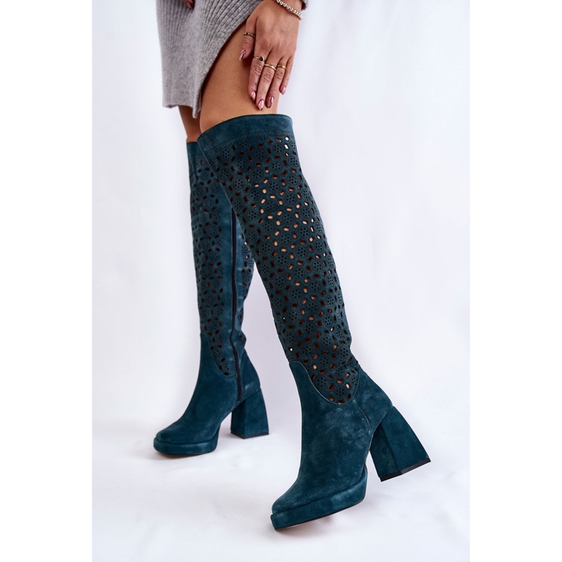 PA2 Genombrutna Mockastövlar På Höga Klackar Gröna Castres mångfärgad 2