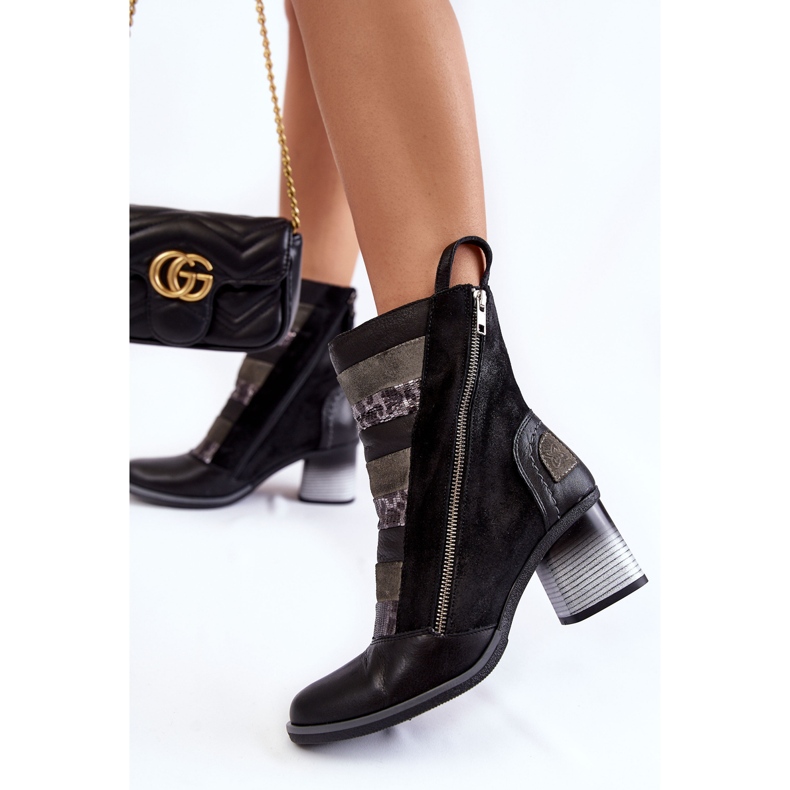 Höga läderstövlar för kvinnor Maciejka 05647-01 Svart grå 2