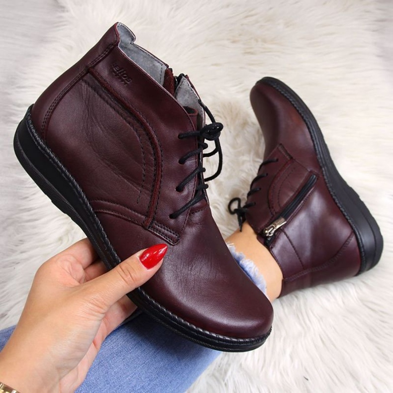 Körsbärsisolerade läderstövlar Helios W 612-2 röd 1