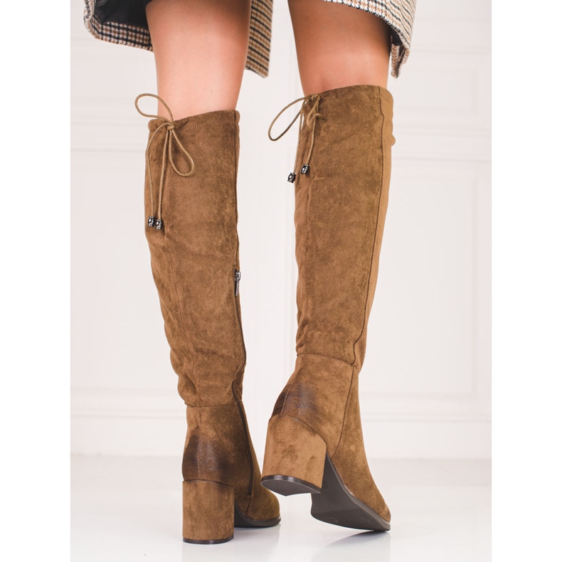 Eleganta Shelovet-stövlar för kvinnor gjorda av ekologisk mocka brun 1