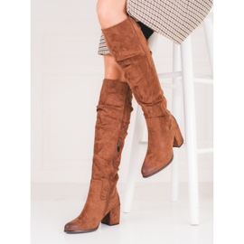 Shelovet bruna stövlar i mocka för kvinnor 1