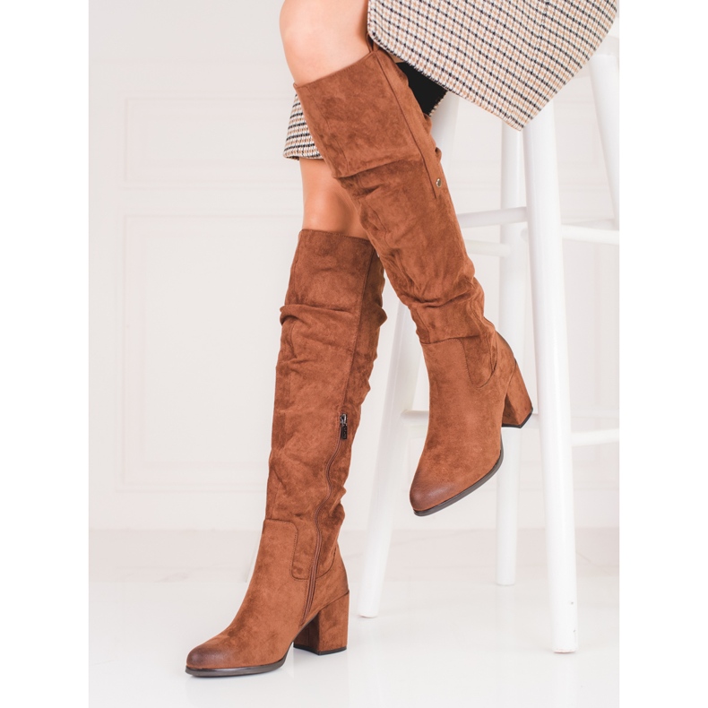 Shelovet bruna stövlar i mocka för kvinnor 1