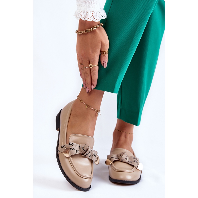 WS1 Kvinnors läder loafers med beige Dayes rosett 1