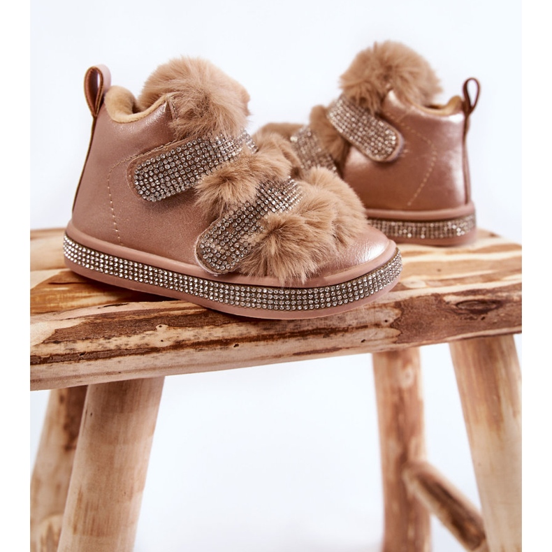 Barns läder varma snöstövlar Golden Leela gyllene 2