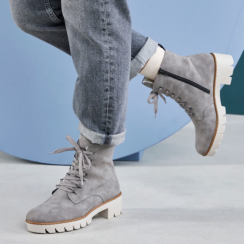 Bekväma grå Rieker X5701-40 varma grå plattformsstövlar för kvinnor 2