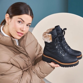 Svarta Rieker 72630-00 damstövlar med päls 1