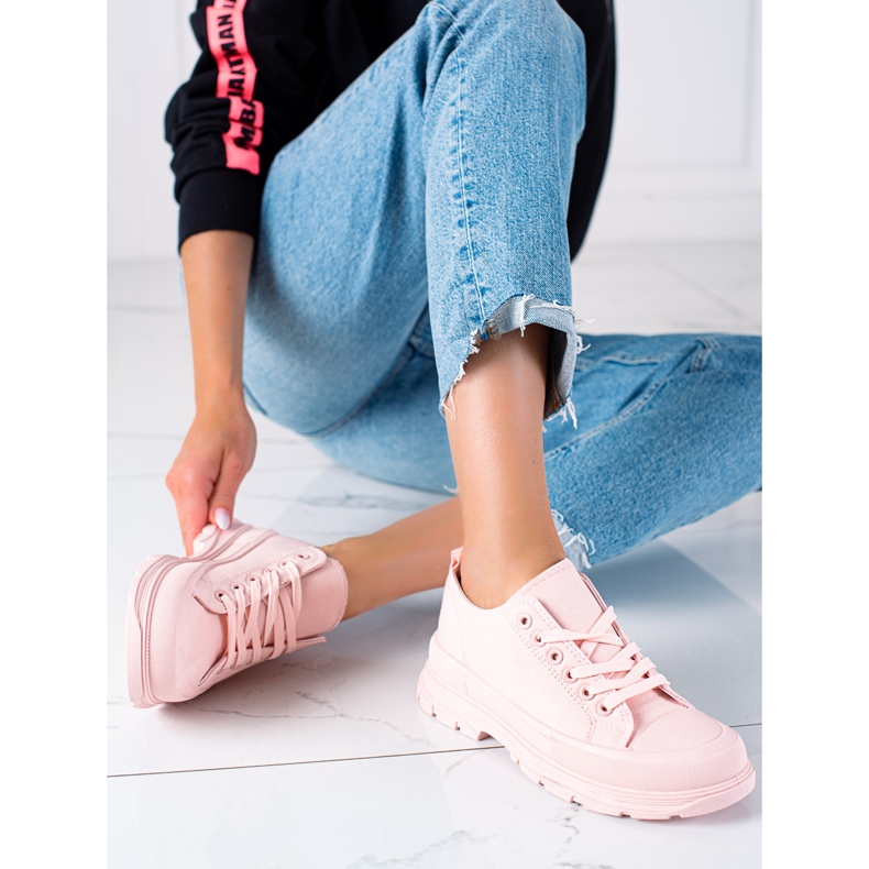 SHELOVET Sneakers på plattformen rosa 2