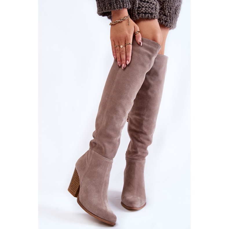 Lewski Shoes Knästövlar i mocka för kvinnor Lewski 2833 Grå beige 1