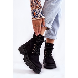 Läder varma snörstövlar Svart Merisha 1