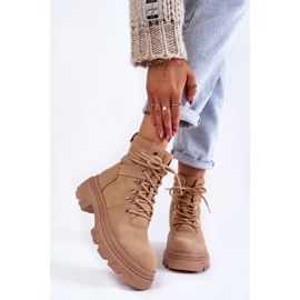 Läder varma snörstövlar Beige Merisha 1