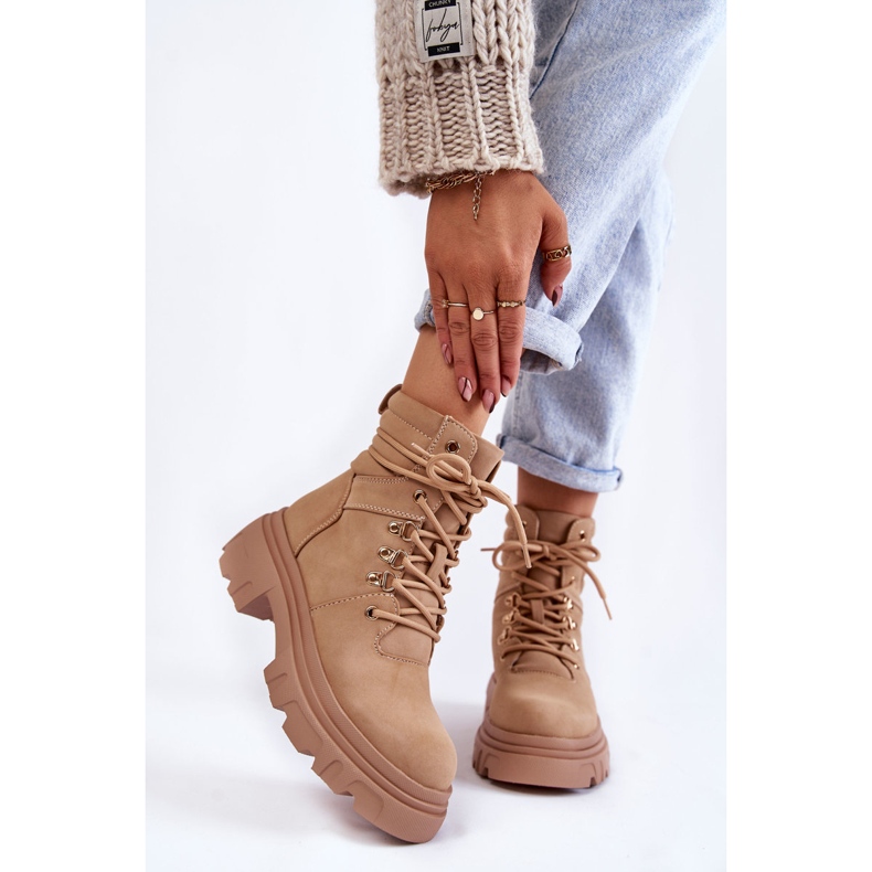 Läder varma snörstövlar Beige Merisha 1