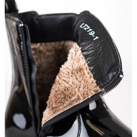 SHELOVET Lackerade stövlar med päls svart 1