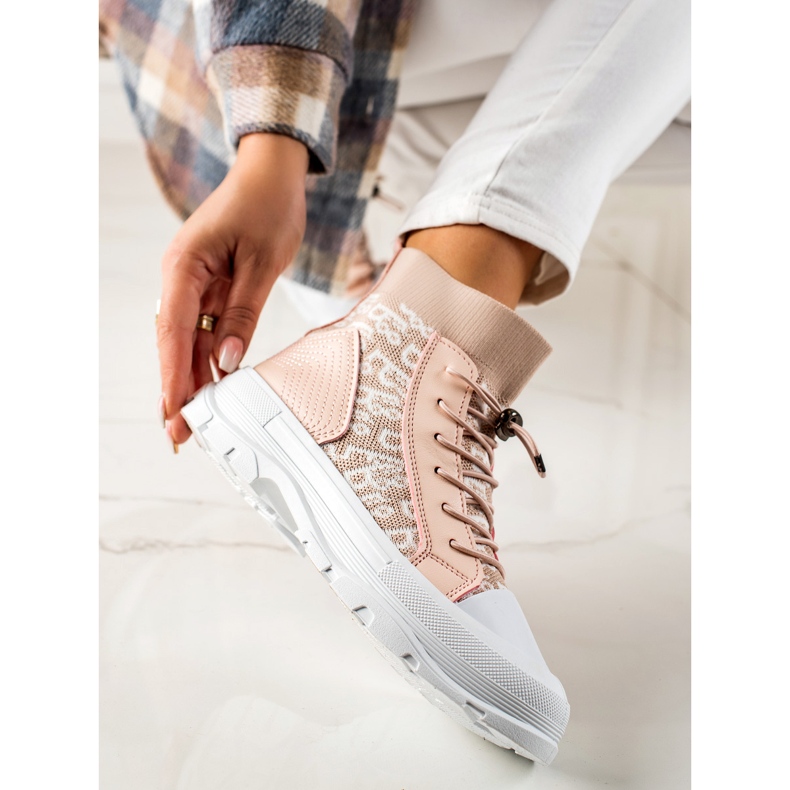 Goodin Trendiga höga sneakers vit rosa 1