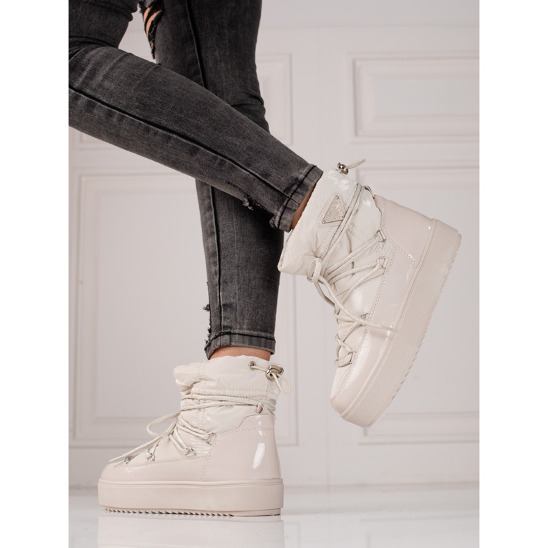 Ljus beige shelovet snöstövlar för kvinnor 2