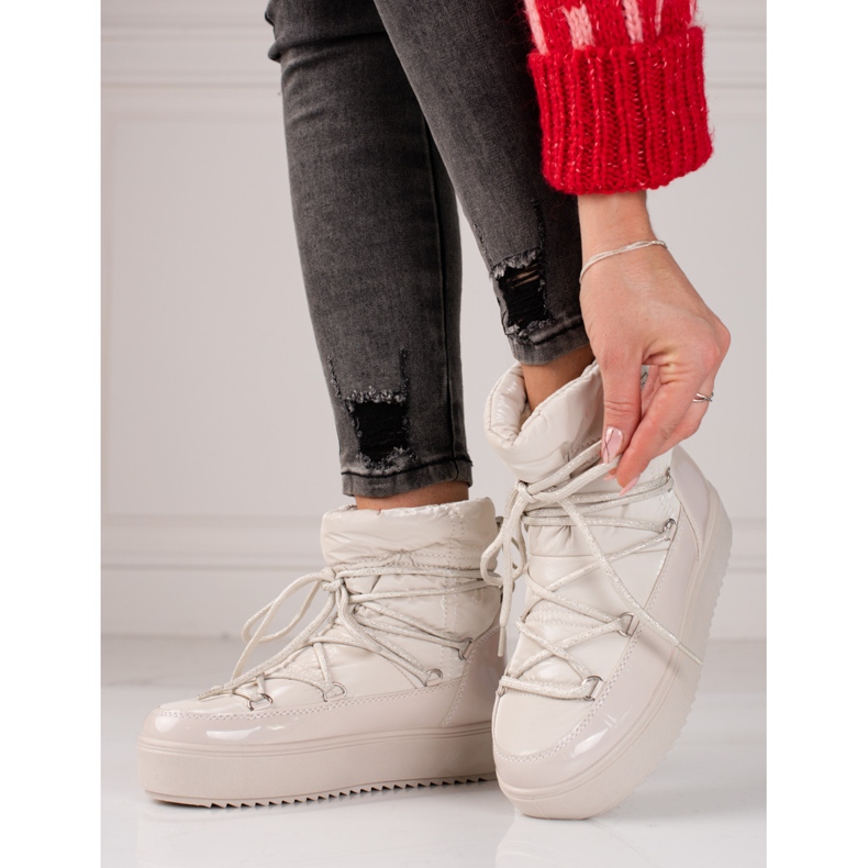 Ljus beige shelovet snöstövlar för kvinnor 1