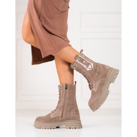 High Shelovet damvandringskängor gjorda av naturligt läder beige 2