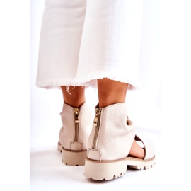 Lädersandaler för kvinnor med dragkedja Nicole 2748 Beige 2