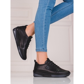 Svarta Shelovet sportskor för kvinnor gjorda av naturligt läder 1