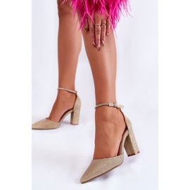 PS1 Glänsande Pumps På Höga Klackar Med Guld Castor Strass gyllene 2