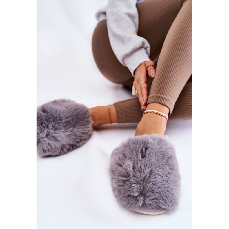 BM Grå sherylpälstofflor för kvinnor 2