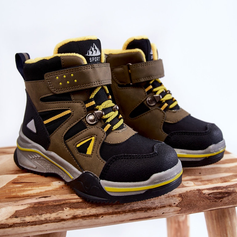 PE1 Barnstövlar Trappers Uppvärmda Med Ull Khaki Marco svart grön gul 1