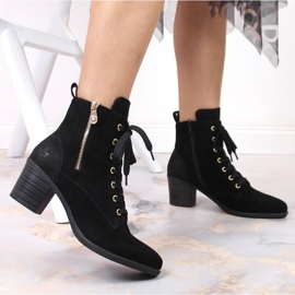 Stövlar i lädermocka på stolpisolerade Rieker W RKR564 svart 2