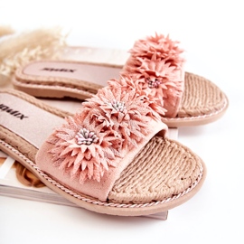 WJ1 Damtofflor med tygblommor Rosa Susana 1